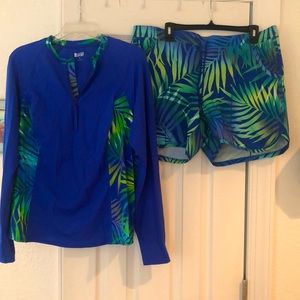 Never worn XL Lands’ End UPF 50 Quarter Zip Rash Guard & Swim Shorts to match!